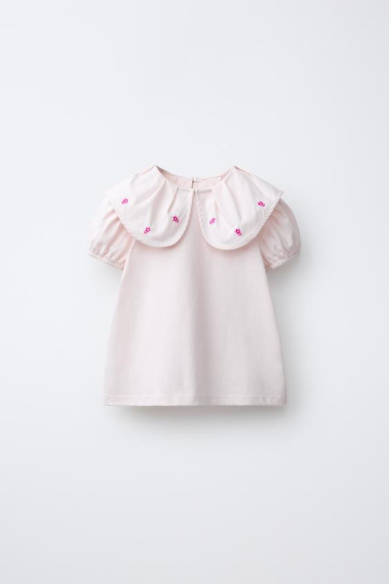 EMBROIDERED PETER PAN COLLAR T-SHIRT | Zara US