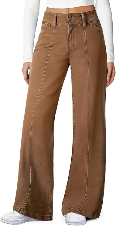 Sidefeel Women's Wide Leg Jeans High Waisted Stretchy Straight Leg Jeans Trendy Seamed Front Loos... | Amazon (US)