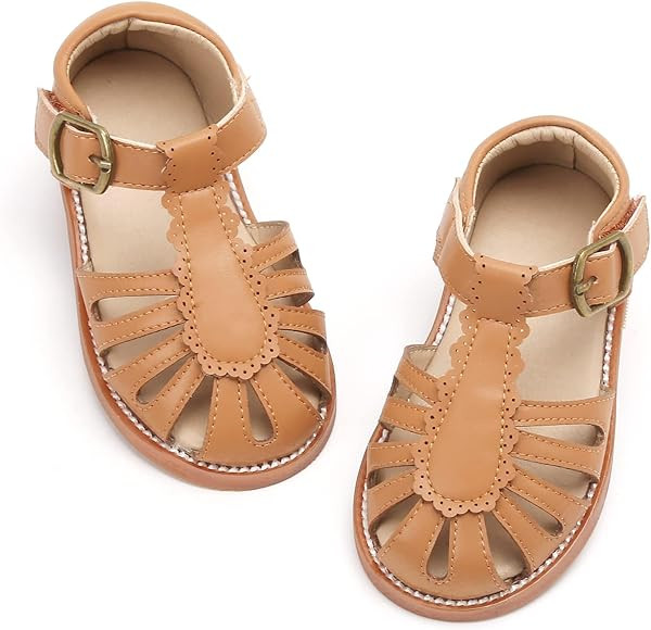Felix & Flora Toddler Girls Sandals Soft Rubber Princess Flat Shoes Flower Girl Shoes | Amazon (US)