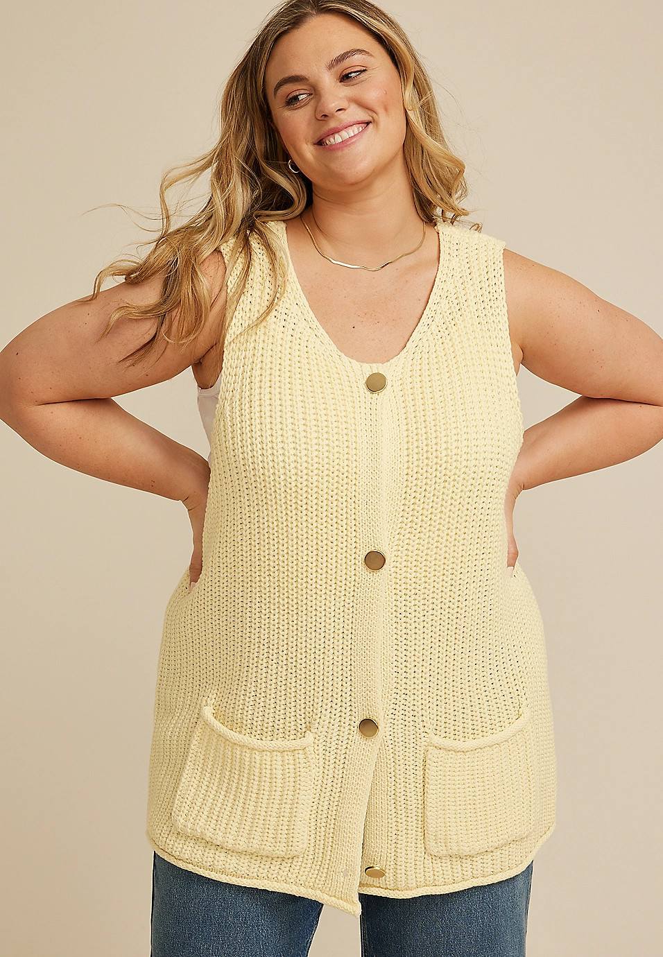 Plus Size Sweater Button Front Vest | Maurices