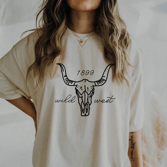 Wild West Shirt Western Graphic Tee Boho Cow Skull Tshirt - Etsy | Etsy (US)