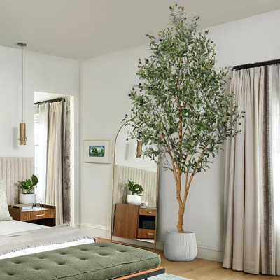Olive Trees Artificial Indoor, Realistic Faux Plant with Straw Pot & Wood Trunk - Lifelike Fake Tree for Home, Office, Living Room Decor | Wayfair North America