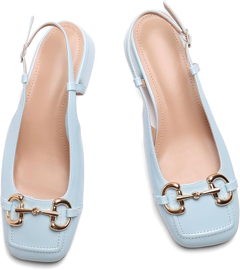 Slingback Mary Jane Heels for Women Low Block Heel Closed Square Toe Pump Shoes Heels Classic Dai... | Amazon (US)