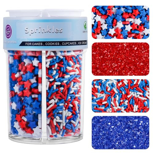 Red White and Blue Sprinkles for Cake Decorating, 4th of July Patriotic Sprinkles with Sanding Sugar Jimmes Stars for Ice Cream Cupcakes Brownie Cookie Baking Topping | Amazon (US)