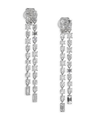 Cubic Zirconia Double Row Linear Drop Earrings in Rhodium Plated | Bloomingdale's (US)