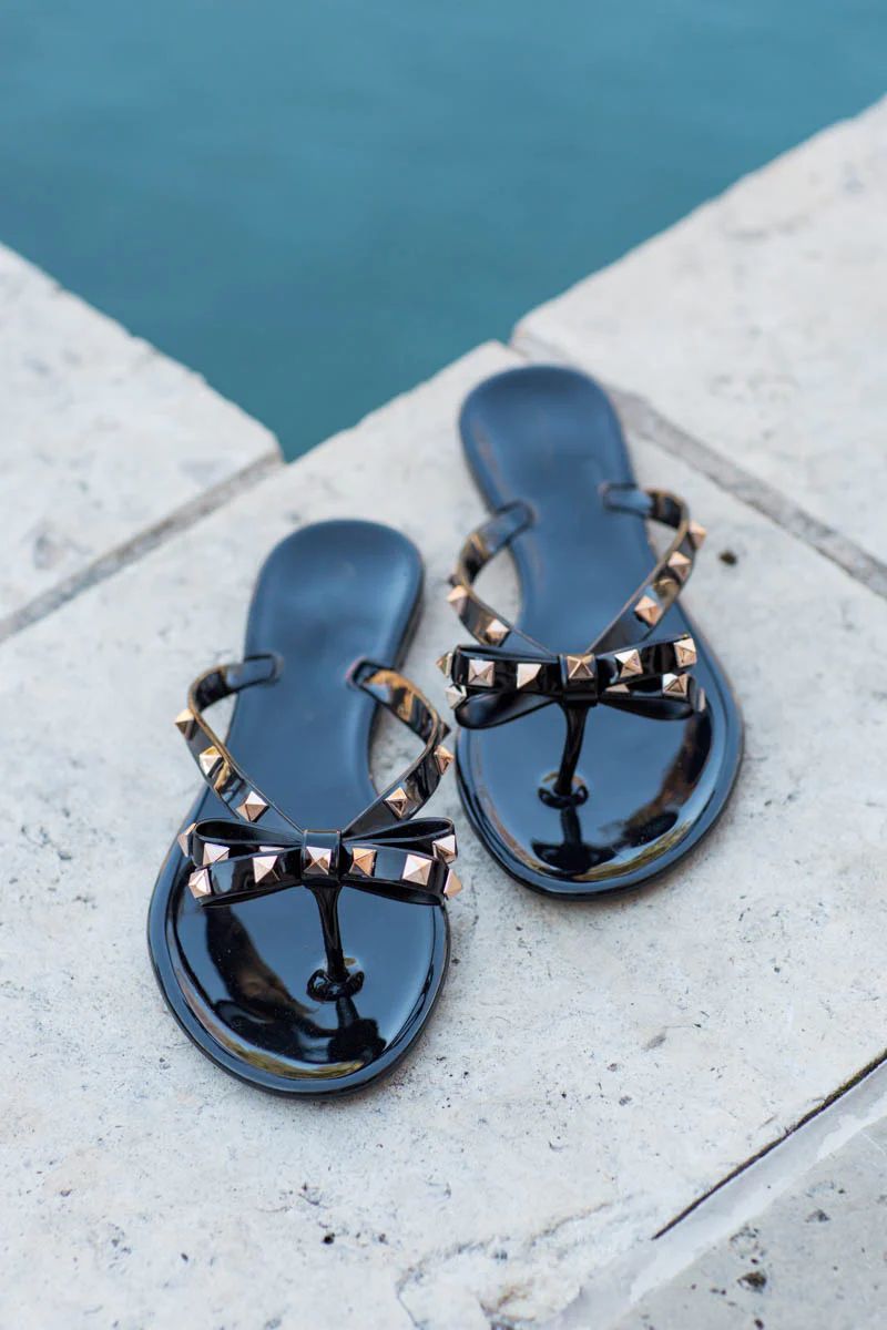 Studded Flip Flops- Black | Avara