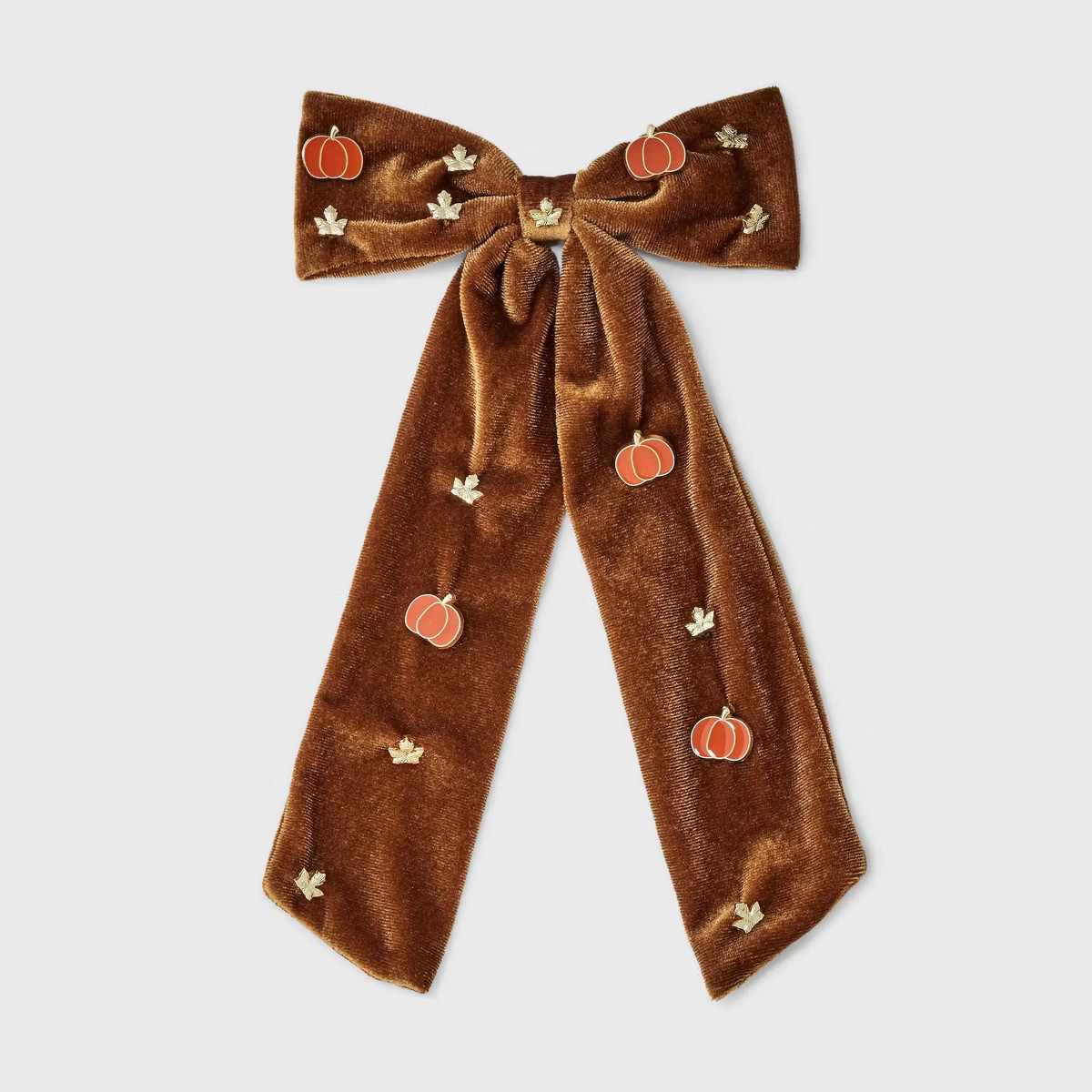 Velvet Pumpkin and Leaf Bow Hair Clip - Brown/Gold | Target