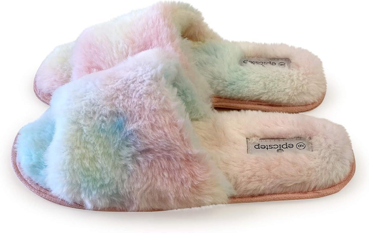 Emma Shoes Women's Non-Slip Fuzzy Faux Fur Open Toe House Slides Slippers with Memory Foam | Amazon (US)