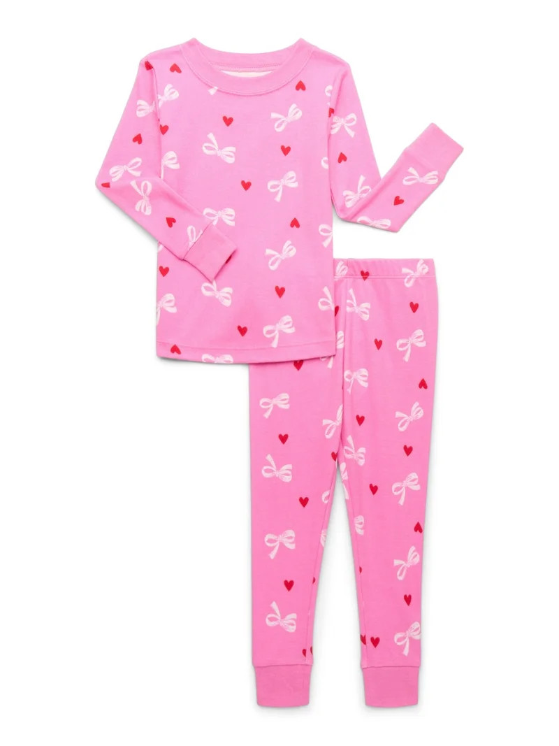 Wonder Nation Toddler Cotton Long Sleeve Sleep Tee and Pants Pajama Set, 2-Piece, Sizes 12M-5T | Walmart (US)