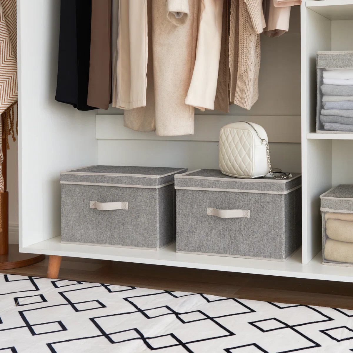 Set of 2 Storage Fabric Boxes with Lids (Set of 2) | Wayfair North America