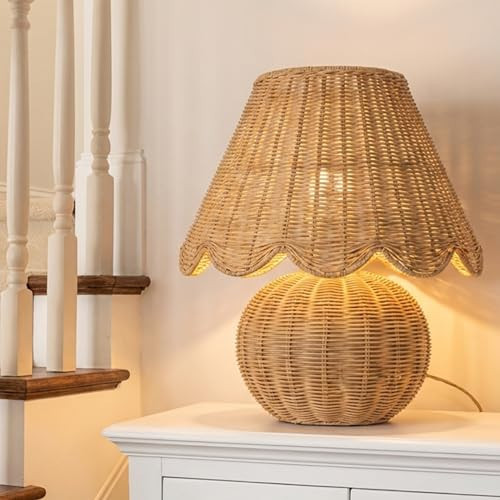 Grinsvalley Rattan Table Lamp with Woven Base and Woven Lampshade Decorative Boho Table Lamp Farmhouse Tabletop Decoration for Living Room Bedrooms Nightstand Bedside Tabletop, Bulbs Include | Amazon (US)