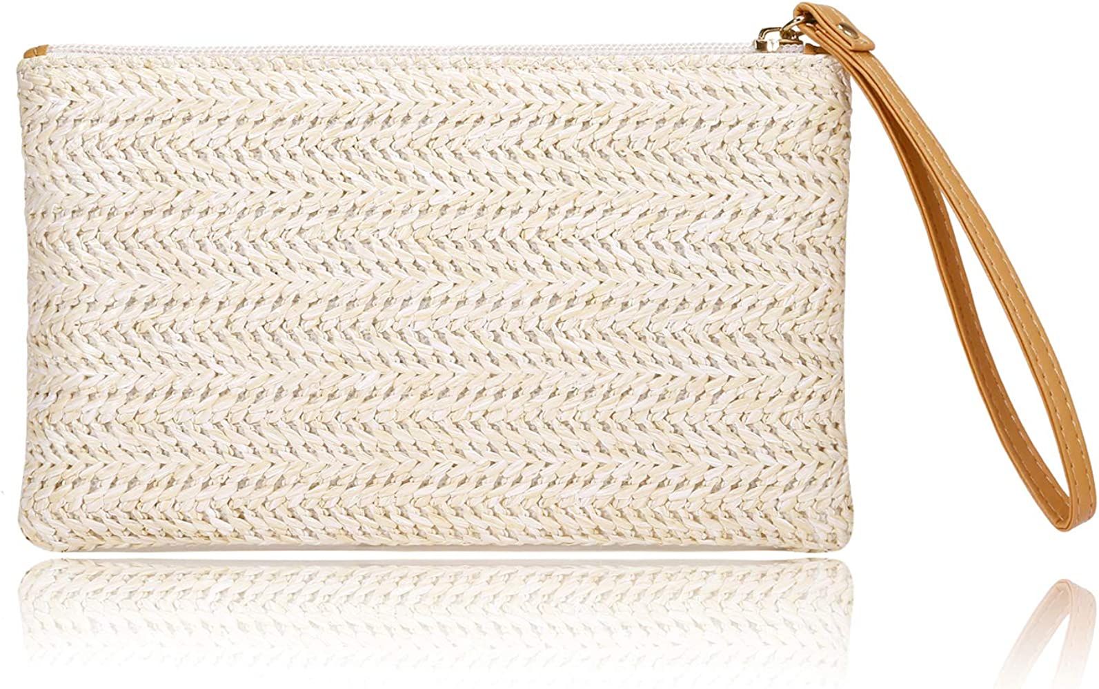 Womens Straw Clutch Bag Bohemian Summer Beach Straw Purse Zipper Wristlet Wallets for Women | Amazon (US)