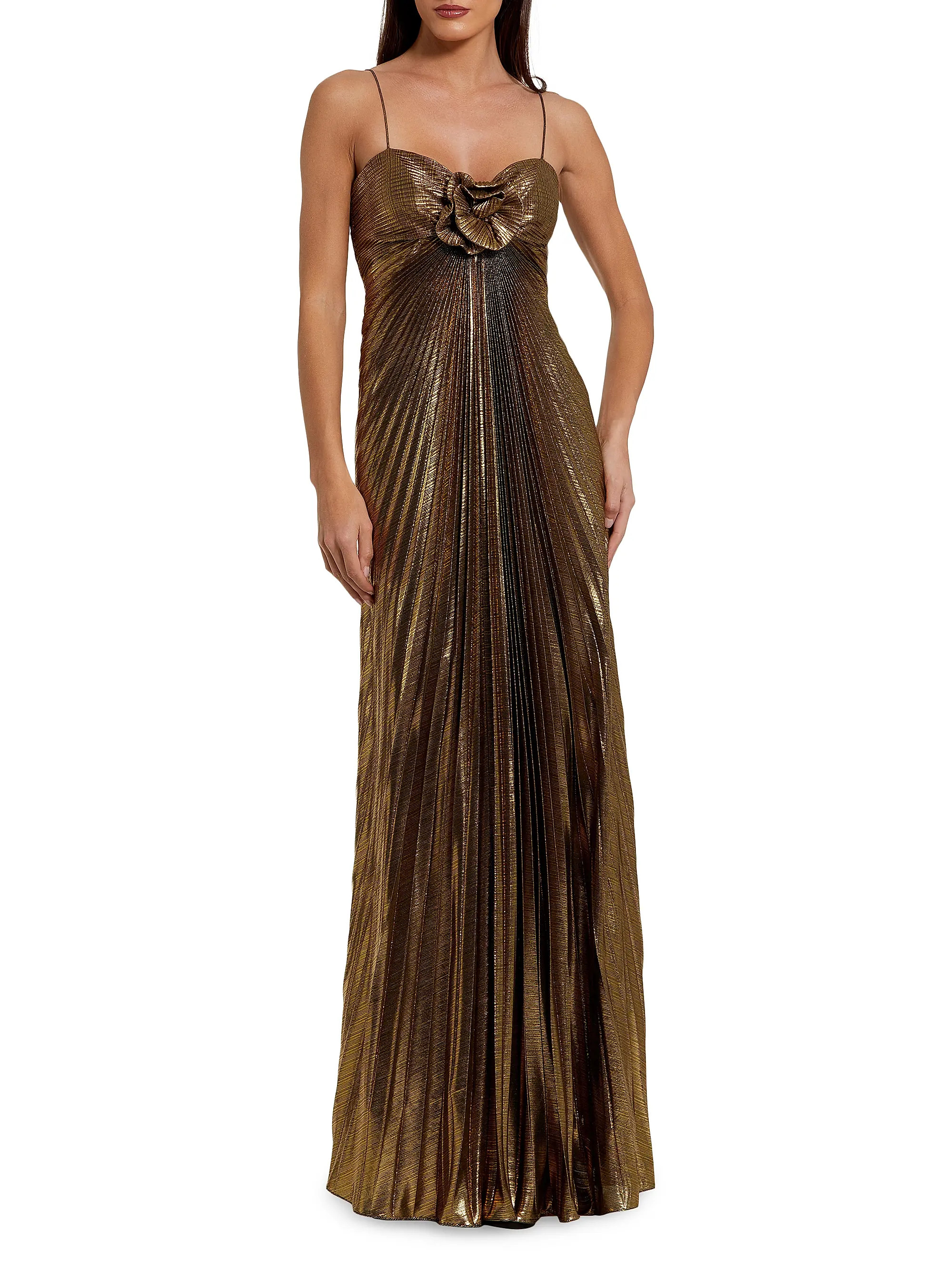 Floral Metallic Pleated Gown | Saks Fifth Avenue
