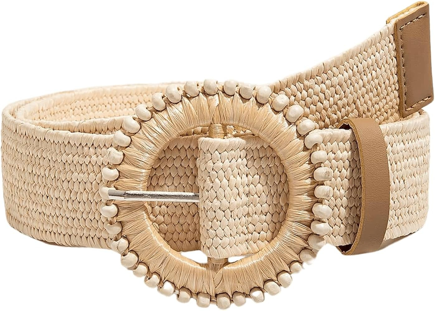Verdusa Women's Western Belt Cowgirl Boho Straw Belts Round Buckle Elastic Waist Belt | Amazon (US)