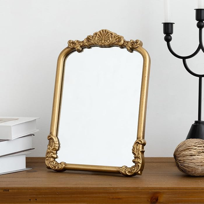 Vintage Vanity Mirror Small Gold Makeup Desk Mirror with Stand Antique Traditional Arched Table M... | Amazon (US)