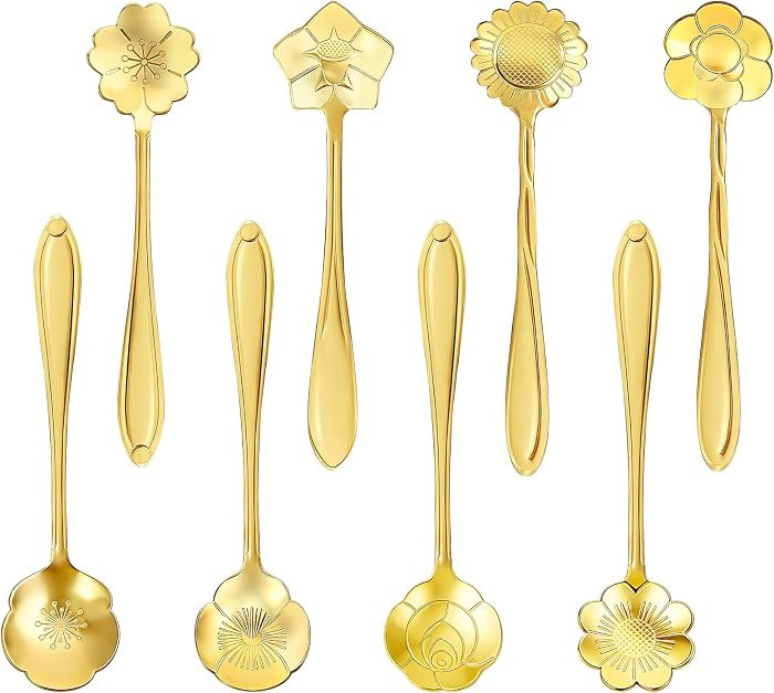 8-Piece Flower Tea Spoon Set, Stainless Steel Gold Coffee & Dessert Spoons for Stirring, Creative... | Amazon (US)