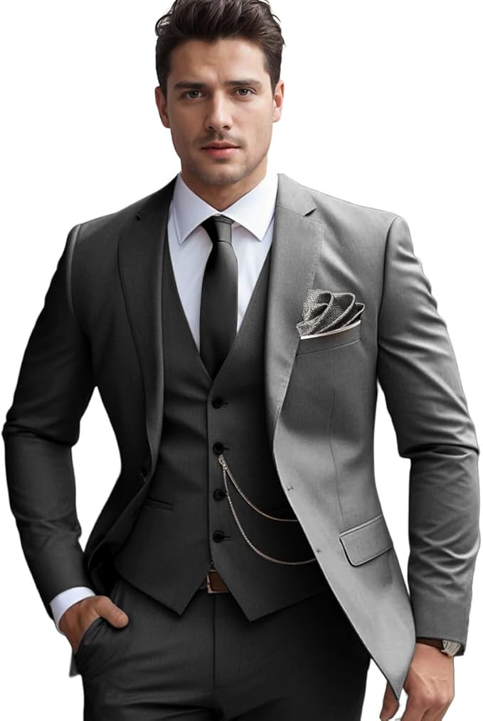 Men's Slim Fit Suit Set 3 Piece Suits for Men Regular Fit Solid Blazer for Business Wedding Prom ... | Amazon (US)