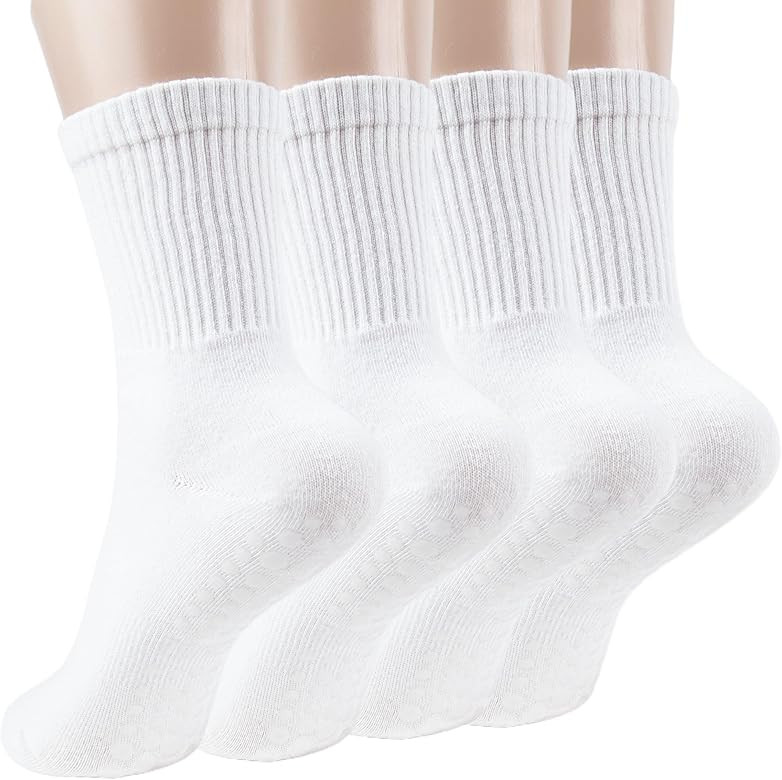 Pilates Yoga Socks with Grips for Women - Crew Length Ballet Barre Socks - Sticky Workout Hospita... | Amazon (US)
