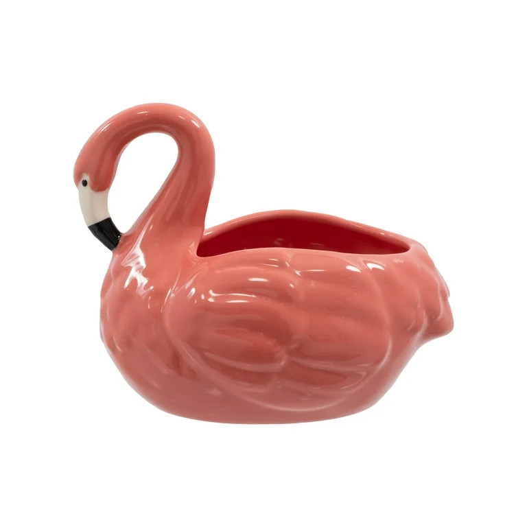 Mainstays 5.6" x 7.3" x 5.6" Round Coral Pink Ceramic Flamingo Planter | Walmart (US)