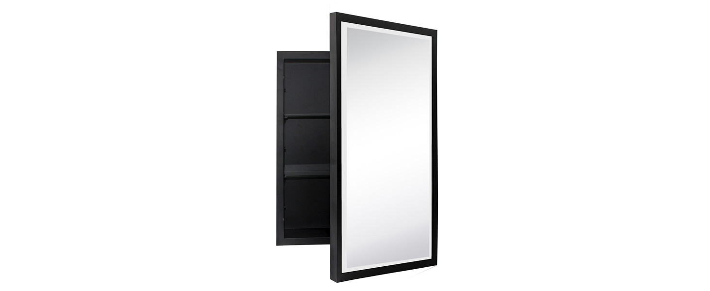 TEHOME Farmhouse Matt Black Recessed Bathroom Medicine Cabinet with Mirror Rounded Rectangle Meta... | Amazon (US)