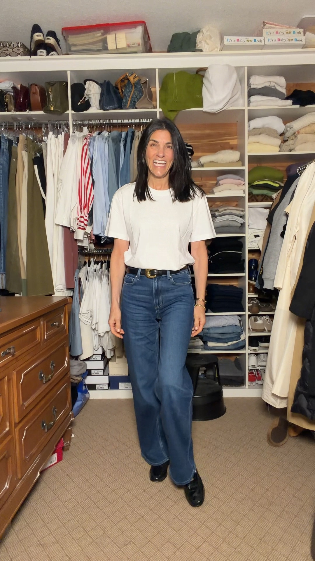 Just a white t, jeans and loafers