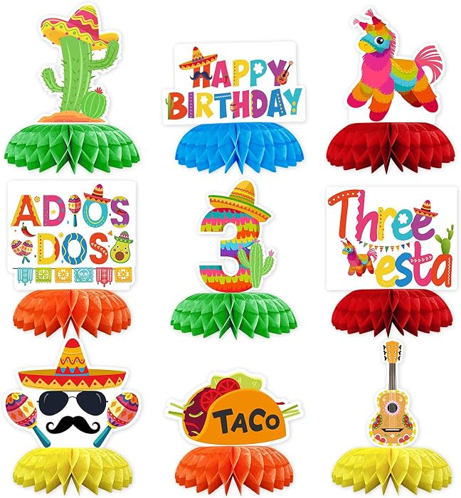9 Pcs Three Esta Party Decorations Mexican Third Honeycomb Centerpieces Mexican Taco 3rd Birthday... | Amazon (US)
