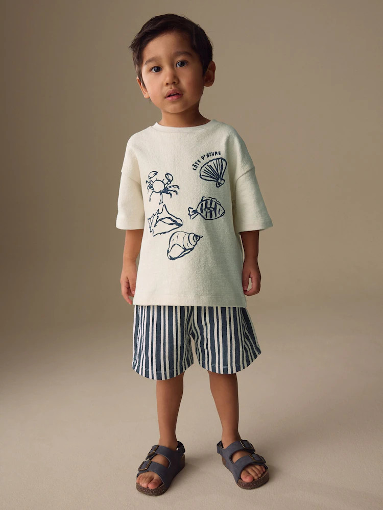 Ecru Textured Short Sleeve T-Shirt and Shorts Set (3mths-7yrs) | Next US