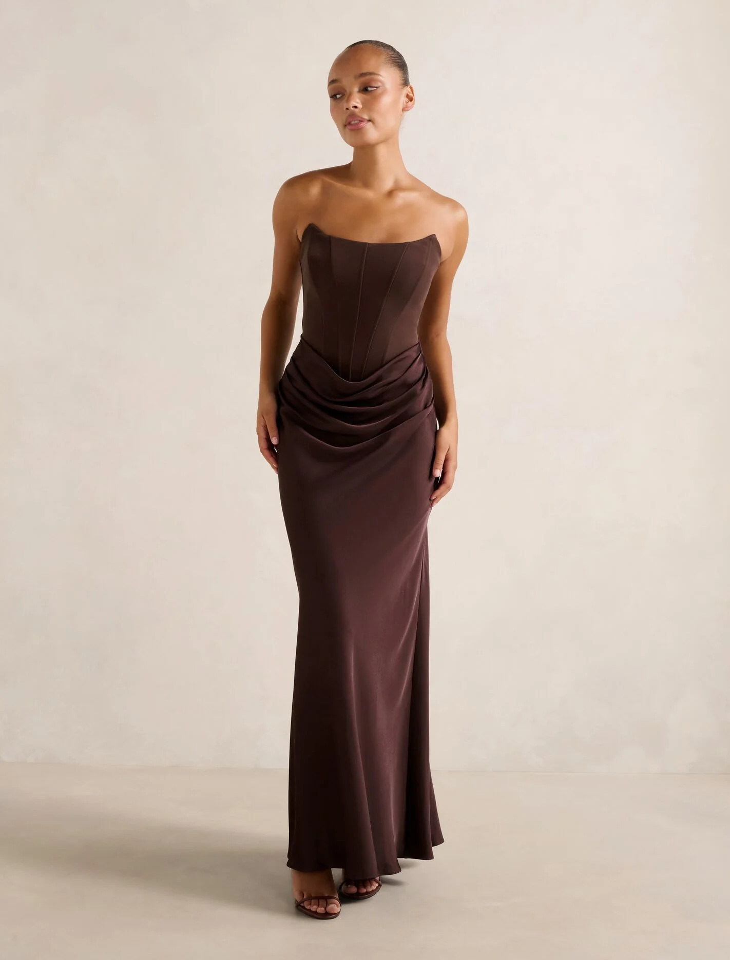 Brown Maxi Dresses - Isra Drape Strapless - Size 0 to 12 - Strapless Maxi Dresses | Ever New US