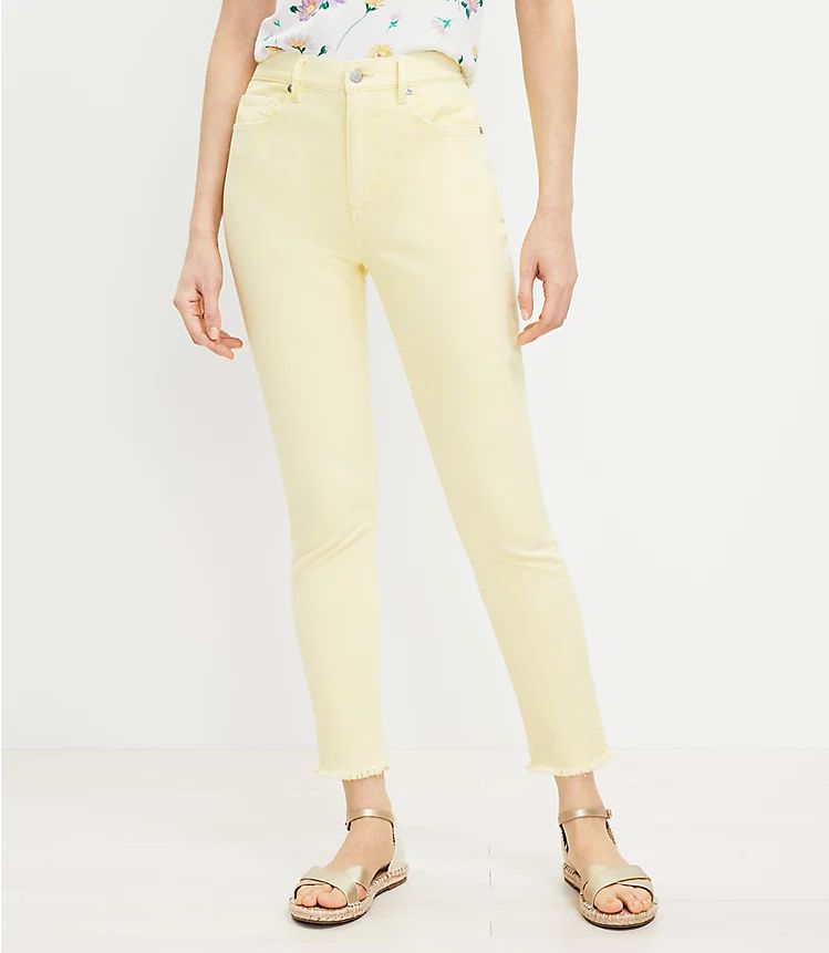 Frayed High Rise Skinny Jeans in Brulee | LOFT | LOFT