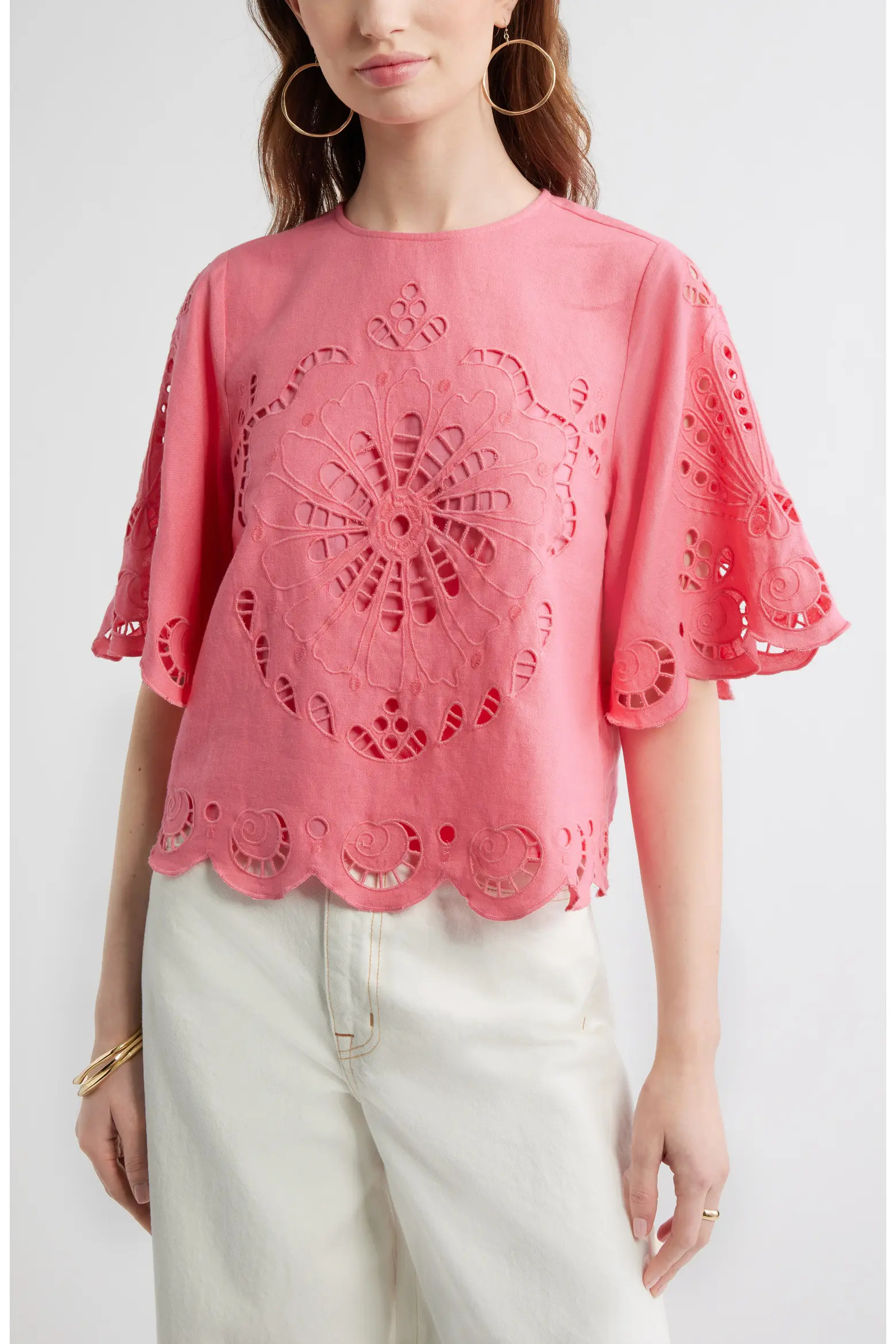 Eyelet Linen Blend Top (Women) | Nordstrom | Nordstrom