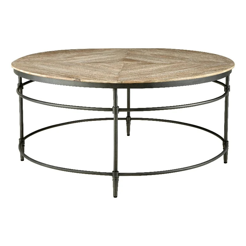 Fenway 38" Mango Solid Wood and Metal Round Coffee Table | Homesquare