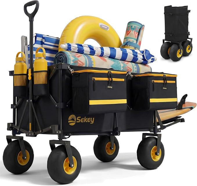 Sekey Heavy Duty Beach Wagon with 9" Big Sand-Proof Wheels, 300L Oversized Foldable Beach Cart wi... | Amazon (US)