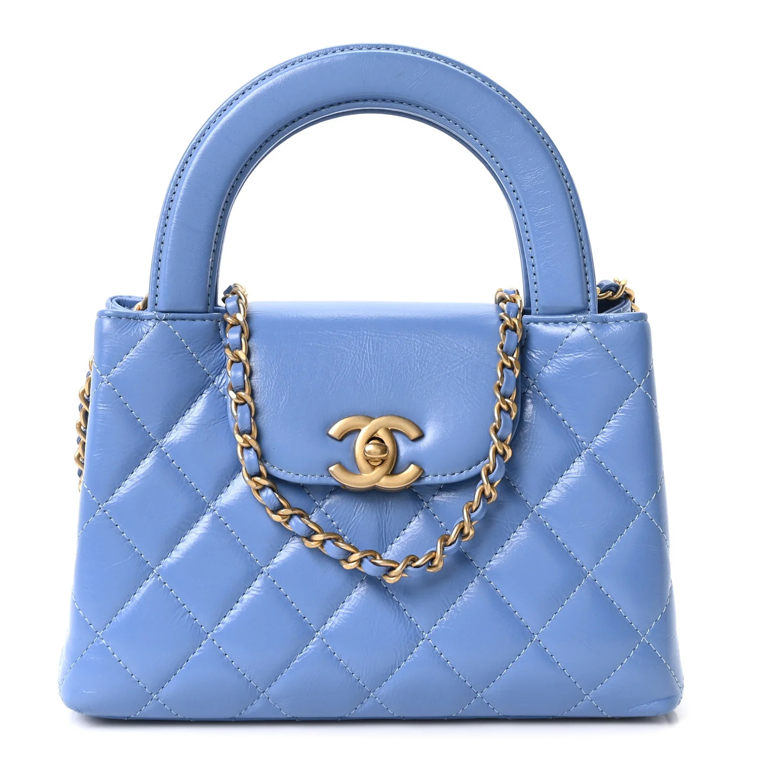 Chanel Shiny Aged Calfskin Quilted Nano Kelly Shopper Blue 1862867 | FASHIONPHILE (US)