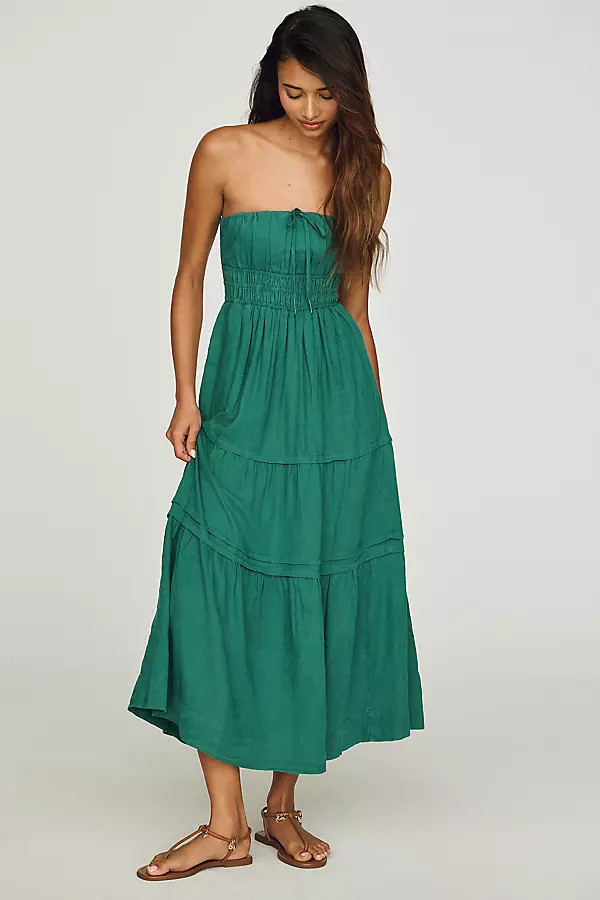 By Anthropologie Somerset Linen Blend Strapless Midi Dress | Anthropologie (US)