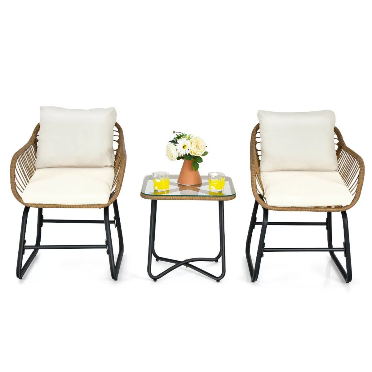 3-Piece Patio Bistro Set with 2 Rattan Chairs and Square Glass Coffee Table-White | Kohl's
