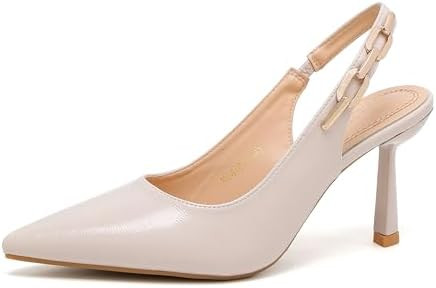 Women’s Slingback Stiletto Pumps, Pointed Closed Toe, Chain Strap, 3.5 Inch Heel, Elegant Weddi... | Amazon (US)