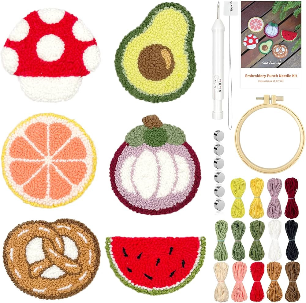 HAND U JOURNEY 6PCS Embroidery Punch Needle Food Series Refrigerator Magnets Set, Rug Punch Decor... | Amazon (US)