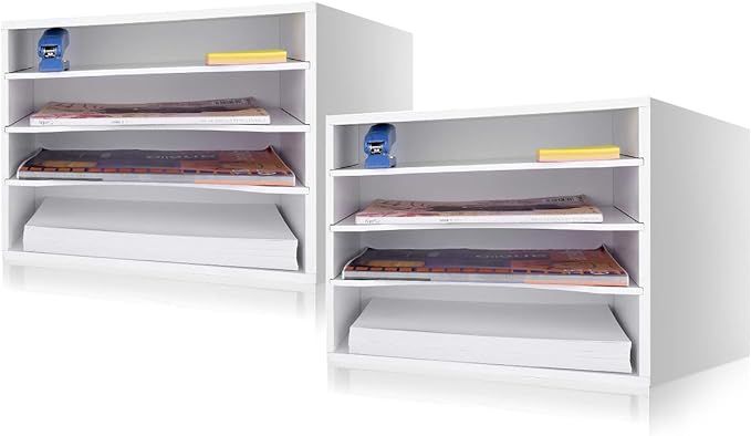 eMerit Wood Desktop Organizer Paper Storage Letter Tray File Sorter with Adjustable Shelves for H... | Amazon (US)