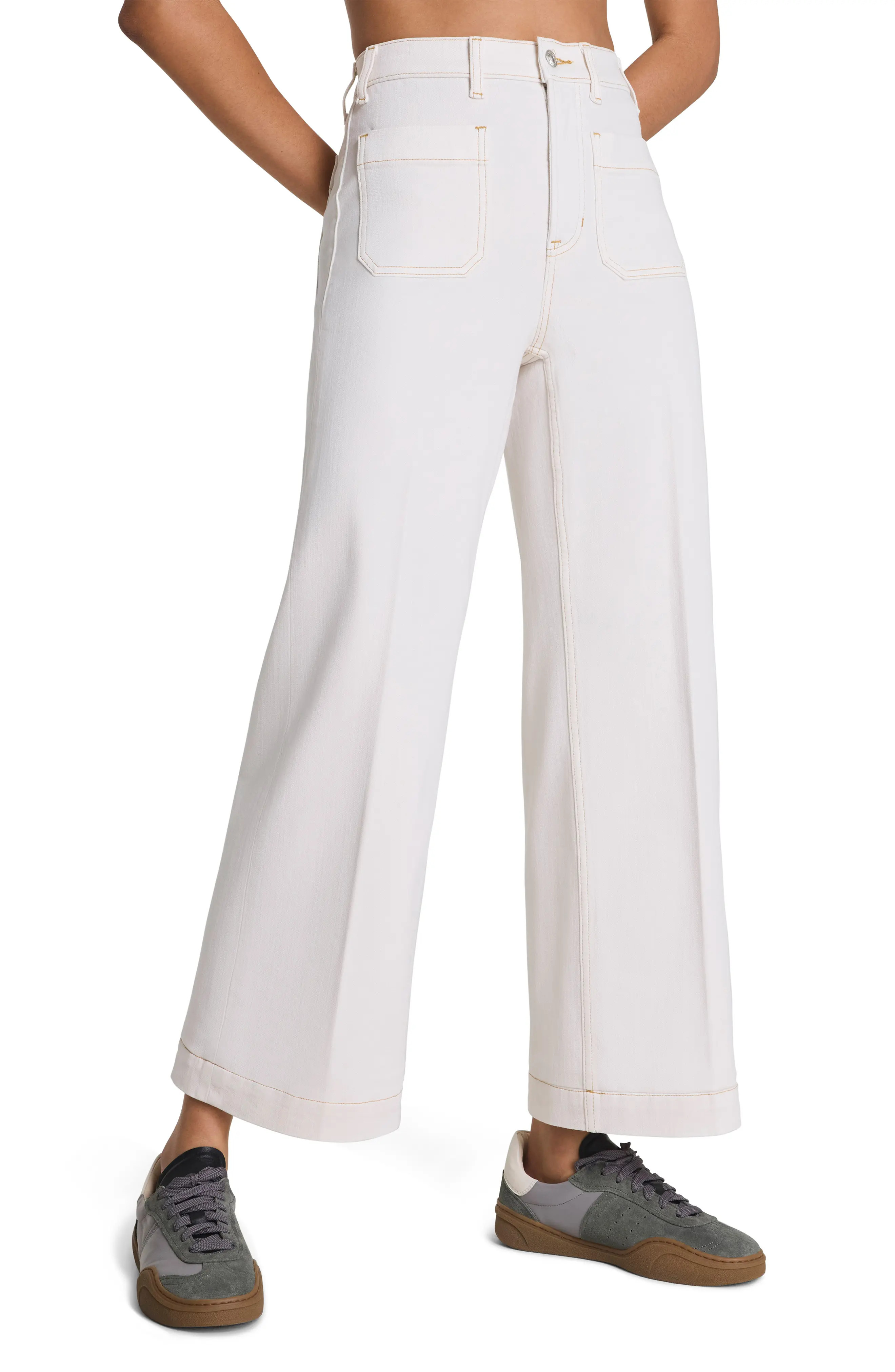 SPANX® SPANXshape™ Authentic 360 Patch Pocket Crop Wide Leg Jeans in Alabaster at Nordstrom, Size Small | Nordstrom