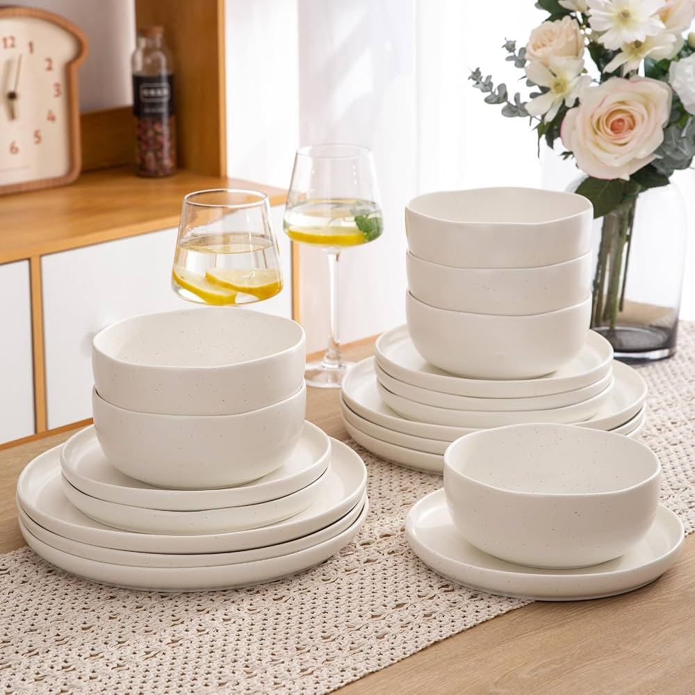 AmorArc Ceramic Dinnerware Sets, Wavy Rim Stoneware Plates and Bowls Sets,Highly Chip and Crack R... | Amazon (US)