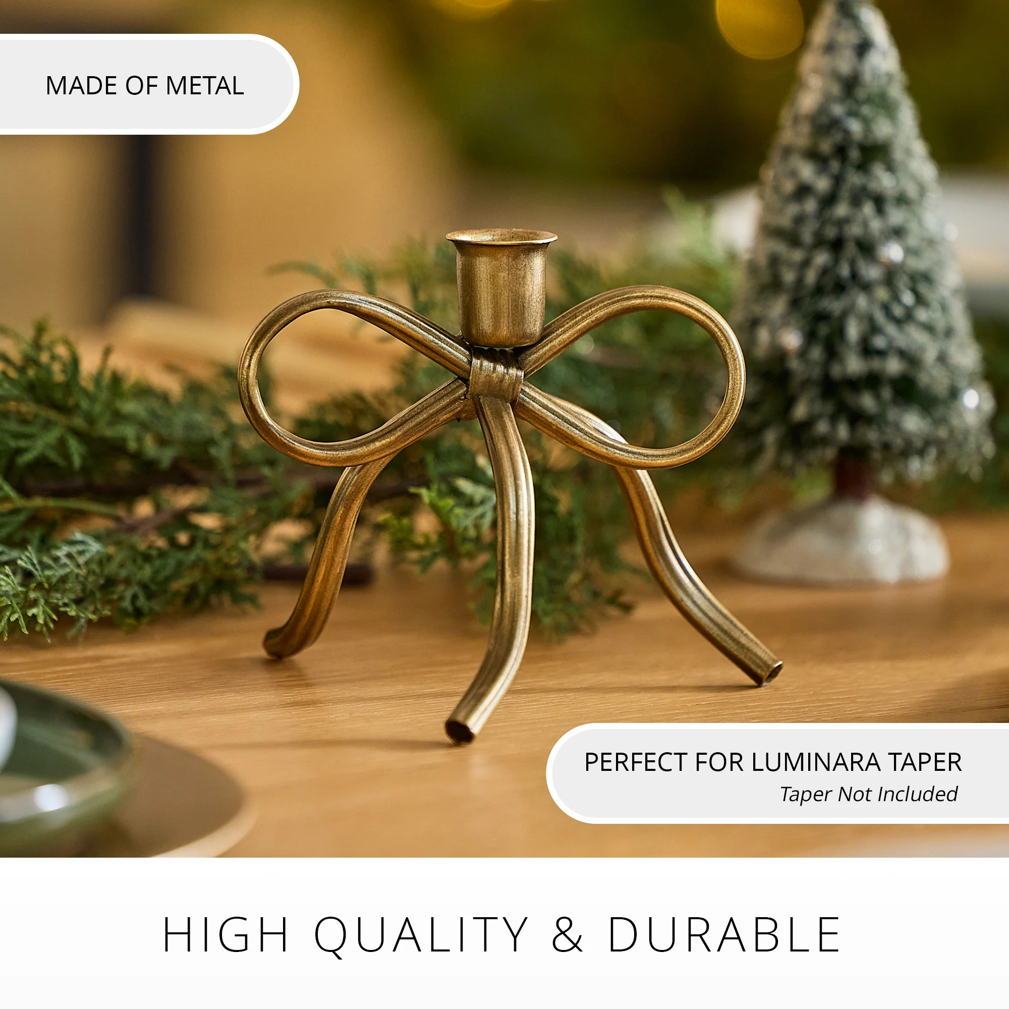 Brass Metal Bow Taper Holder | Luminara