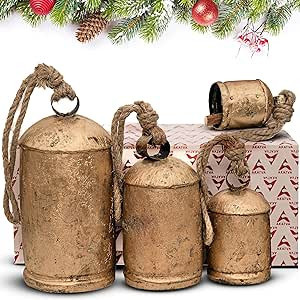 Akatva Large Christmas Bells for Decoration – Cow Bells for Rustic Christmas Decor – Gold Bel... | Amazon (US)
