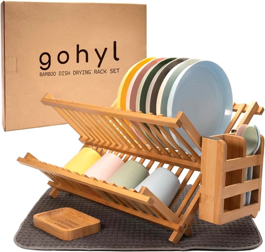 Kitchen Dish Drying Rack for Kitchen Counter - Bamboo Dish Drying Rack - Wooden Collapsible Dish ... | Amazon (US)