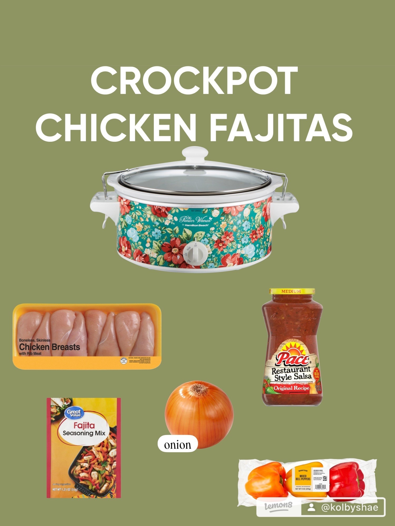 
Crockpot Chicken Fajitas 🌮

Ingredients
	•	2–3 boneless, skinless chicken breasts
	•	1 packet fajita seasoning
	•	1 jar salsa (mild, medium, or hot)
	•	1 onion, sliced
	•	1 bag bell peppers (sliced)

Instructions
	1.	Add chicken breasts to the crockpot.
	2.	Sprinkle fajita seasoning evenly over the chicken.
	3.	Pour salsa on top.
	4.	Add sliced onion and bell peppers.
	5.	Cook on LOW for 6–7 hours or HIGH for 3–4 hours.
	6.	Shred or slice chicken and stir everything together.

Serve in tortillas, over rice, or in a bowl 🌮✨
