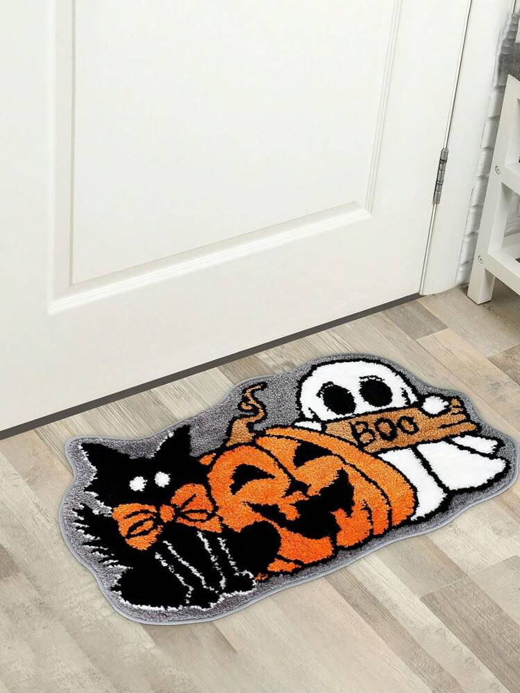 1pc Halloween Ghost Shaped Plush Flannel Doormat, Bathroom Non-Slip, Absorbent, Dirt-Resistant, Rug Home Bathroom Decor Floor Carpet Outdoor Rug Door Mat Summer | SHEIN