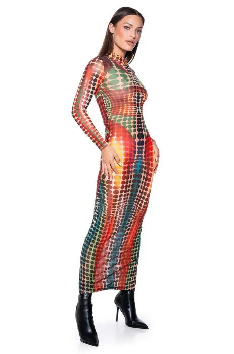 DOTTY MESH MAXI DRESS in black | AKIRA