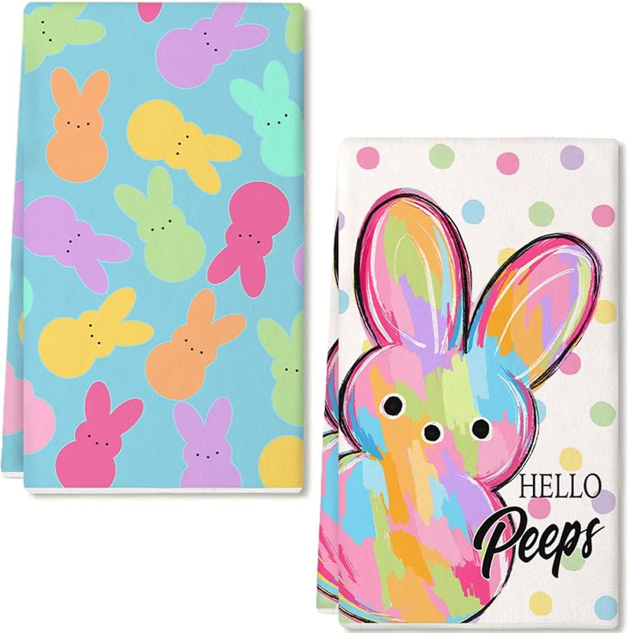 GEEORY Easter Kitchen Towels Set of 2,18x26 Inch Polka Dot Watercolor Bunnies Dish Cloths -Bunny ... | Amazon (US)