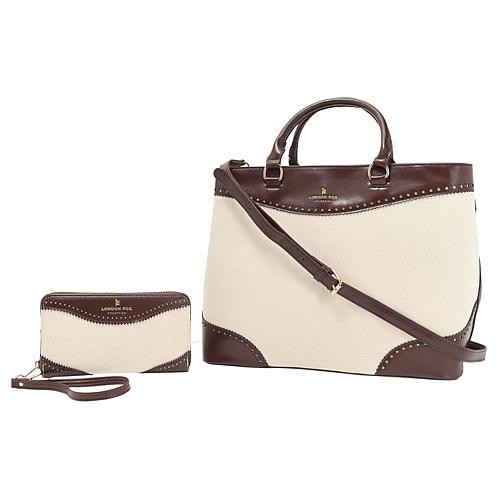 London Fog Oversized Canvas Satchel and Wallet Set - Black | HSN