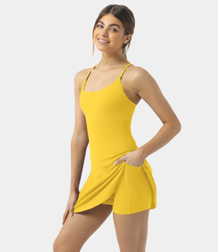 Women’s Everyday Cloudful™ Fabric Backless 2-in-1 Flare Workout Dress-Wannabe - HALARA | HALARA