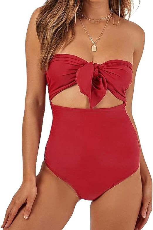 Lwaoien Womens One Piece Monokini Bikini Swimsuit High Waist Bathing Suit Tummy Control | Amazon (US)